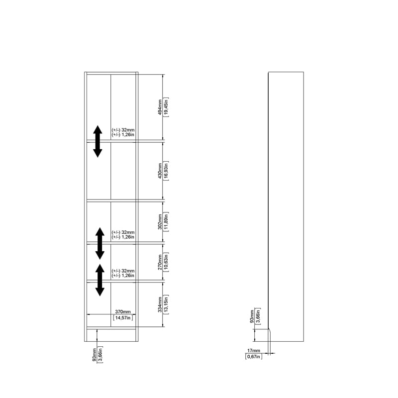 Tvilum Element 5 Shelf Narrow Bookcase in Oak