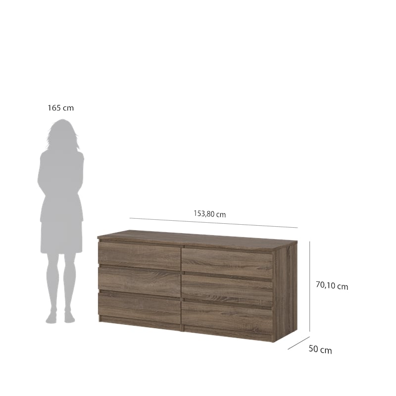 Tvilum Scottsdale Contemporary Wood Mahogany 6 Drawer Double Dresser