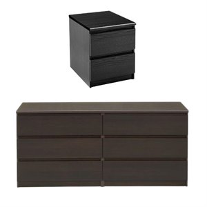 scottsdale 2 piece set double dresser in coffee and nightstand in black woodgrain
