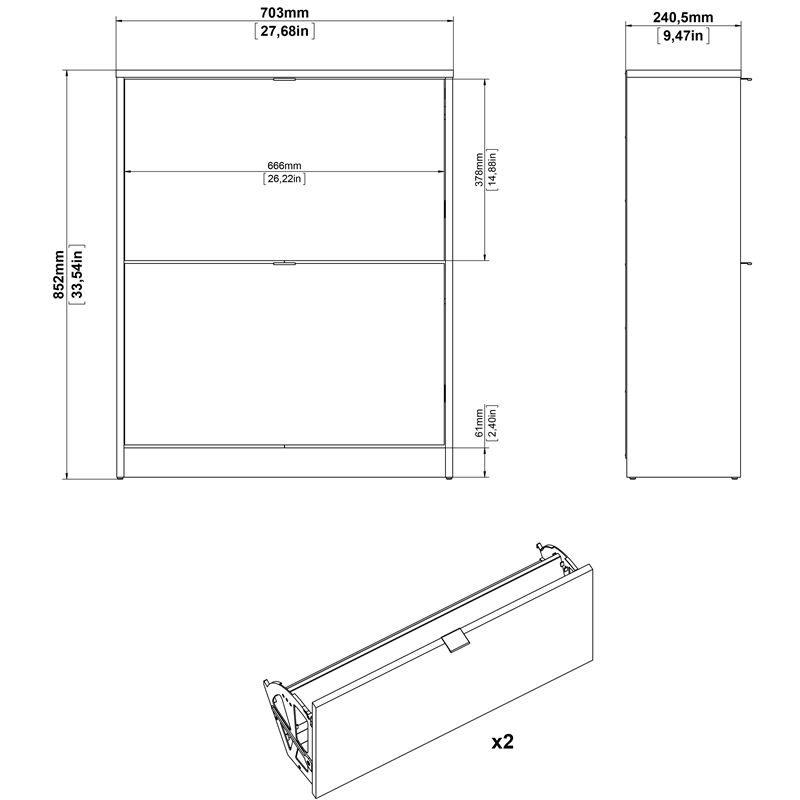 Tvilum Bright 2 Drawer Engineered Wood Shoe Cabinet in White