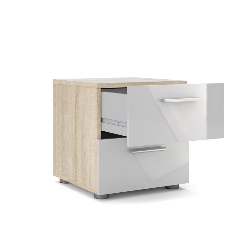 Tvilum Austin 2 Drawer Engineered Wood Nightstand In Oak Structure White Gloss 70070akuu