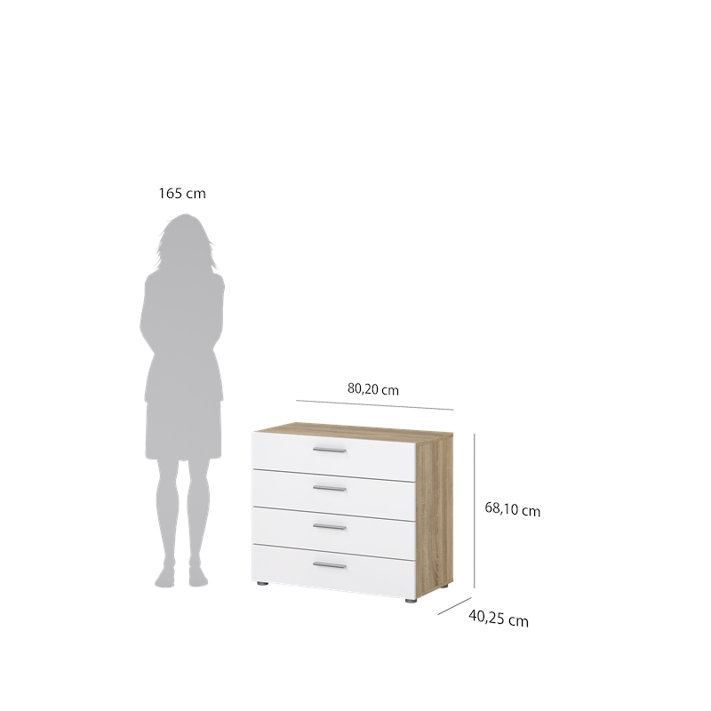 Tvilum Austin 4 Drawer Chest in Oak Structure/White High Gloss