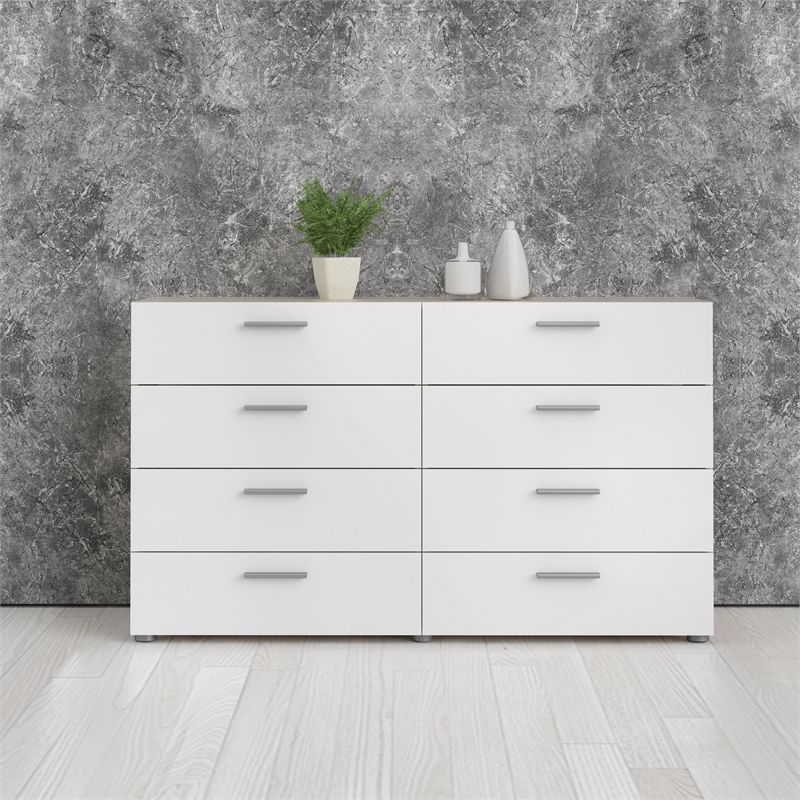 Austin 8 Drawer Double Dresser In Oak Structure White High Gloss