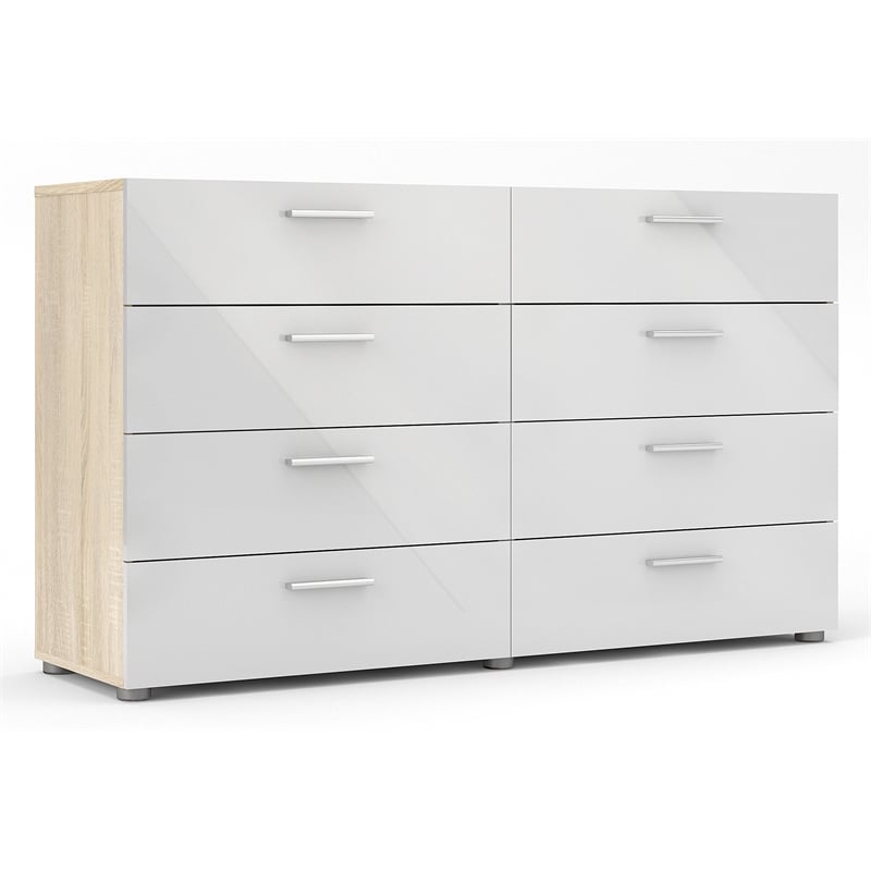 Austin 8 Drawer Double Dresser In Oak, Tvilum Dresser White High Gloss