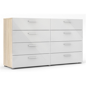 austin 8 drawer double dresser in oak structure/white high gloss