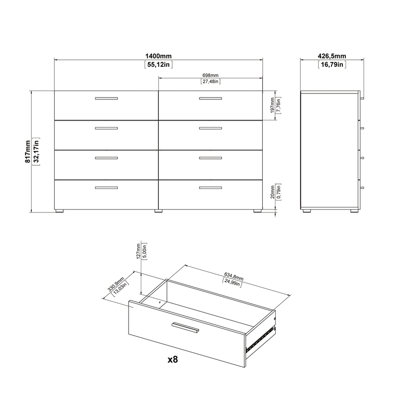 Tvilum Austin 8 Drawer Double Dresser In Truffle 70073cj