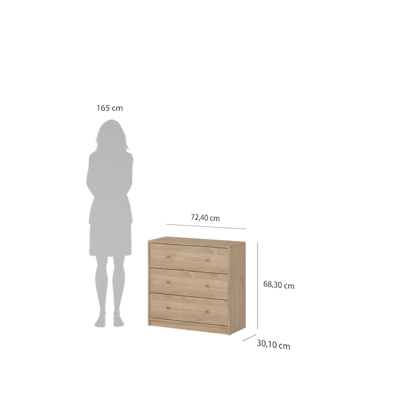 Tvilum Portland 3 Drawer Chest in Jackson Hickory