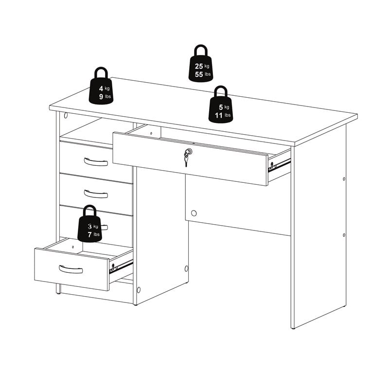 Tvilum Walden Desk with 5 Drawers in Black Woodgrain