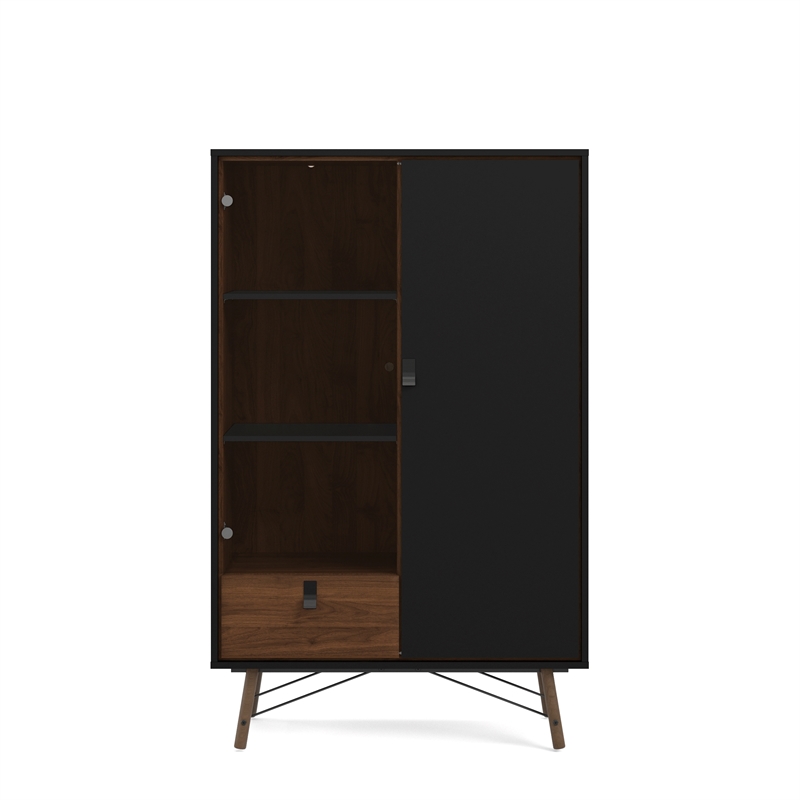 Tvilum Ry 1 Drawer China Cabinet with 1 Door 1 Glass Door in Black Matte Walnut