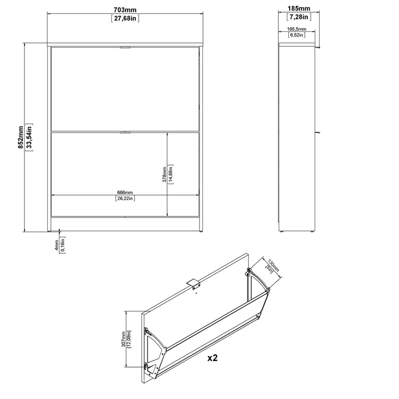 Tvilum Bright 2 Drawer Shoe Cabinet in White