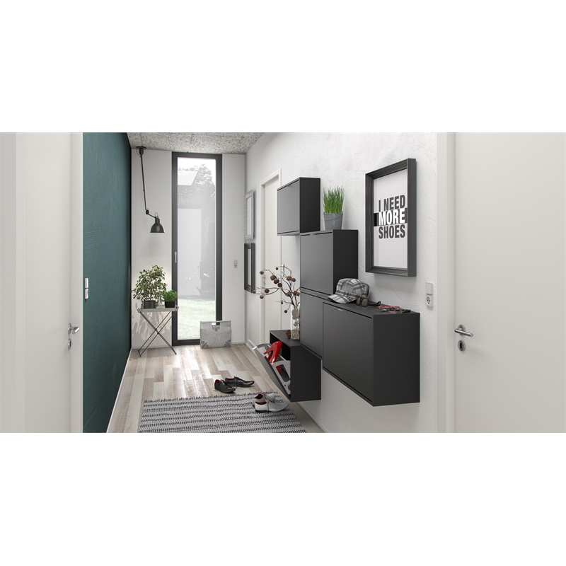 Tvilum Bright 2 Drawer Shoe Cabinet in Black Matte with 1 Layer