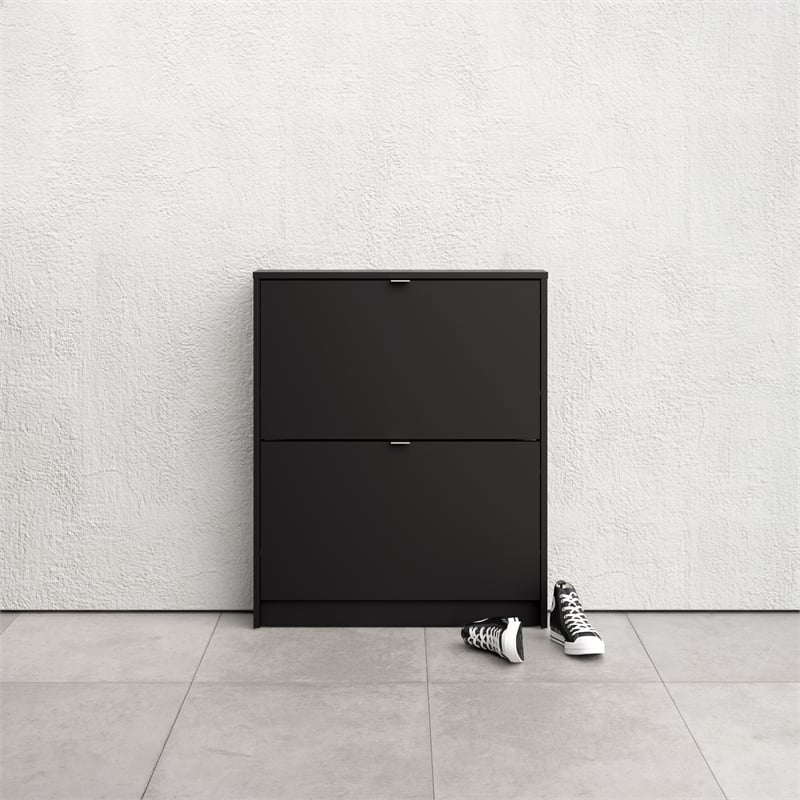 Tvilum Bright 2 Drawer Shoe Cabinet in Black Matte with 1 Layer