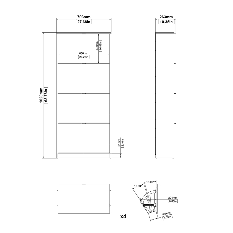 Built in best sale shoe rack dimensions