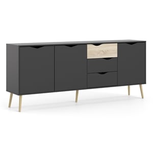 tvilum diana sideboard with 3 doors and 3 drawers in black matte & oak structure