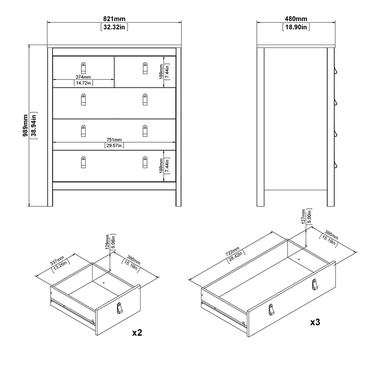 Tvilum Madrid 5 Drawer Chest in White