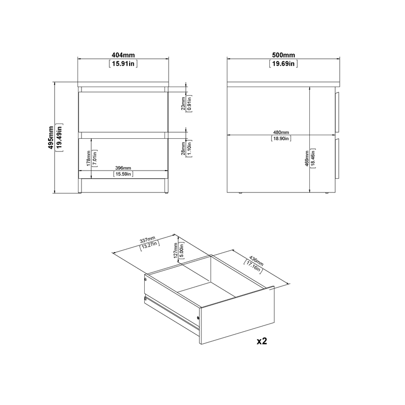 Tvilum Scottsdale 2-Drawer Nightstand in Jackson Hickory