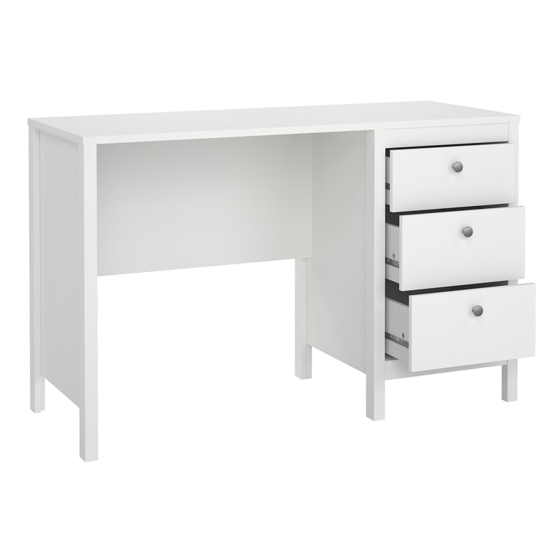Tvilum Madrid Home Office Writing Desk with 3 Storage Drawers in White