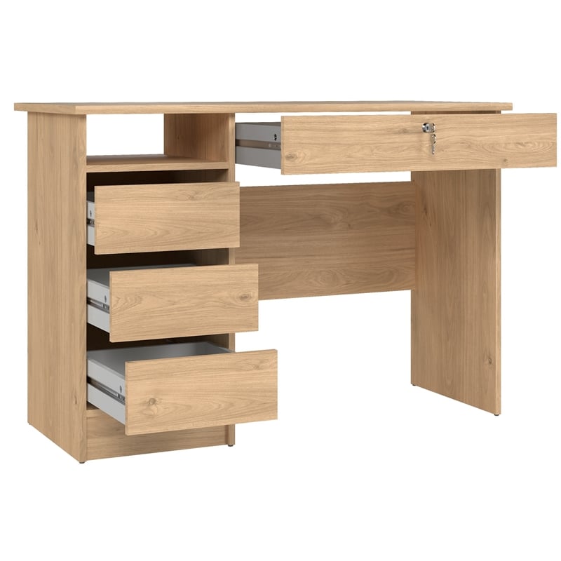 Tvilum Wescot Home Office Desk with 4 Drawers and Open Shelf in Jackson Hickory