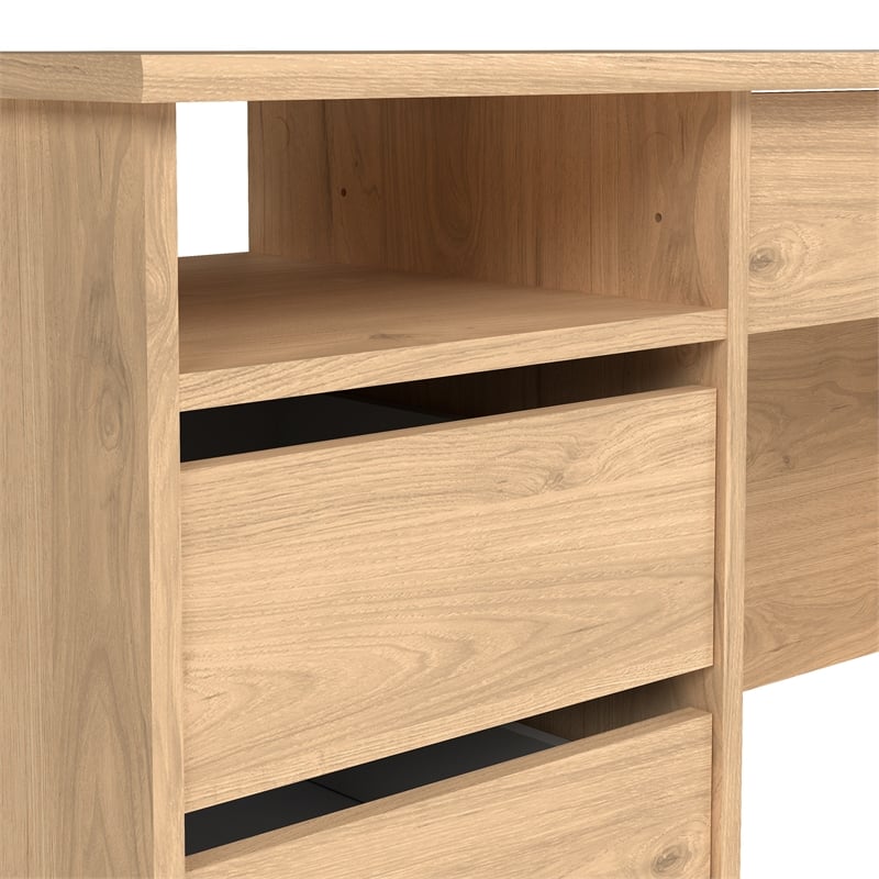 Tvilum Wescot Home Office Desk with 4 Drawers and Open Shelf in Jackson Hickory