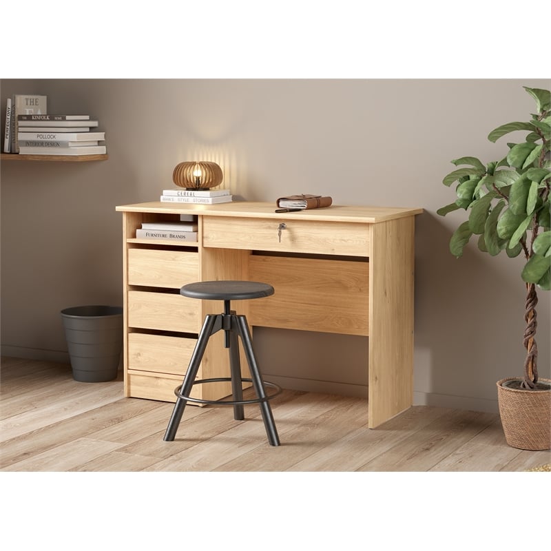 Tvilum Wescot Home Office Desk with 4 Drawers and Open Shelf in Jackson Hickory