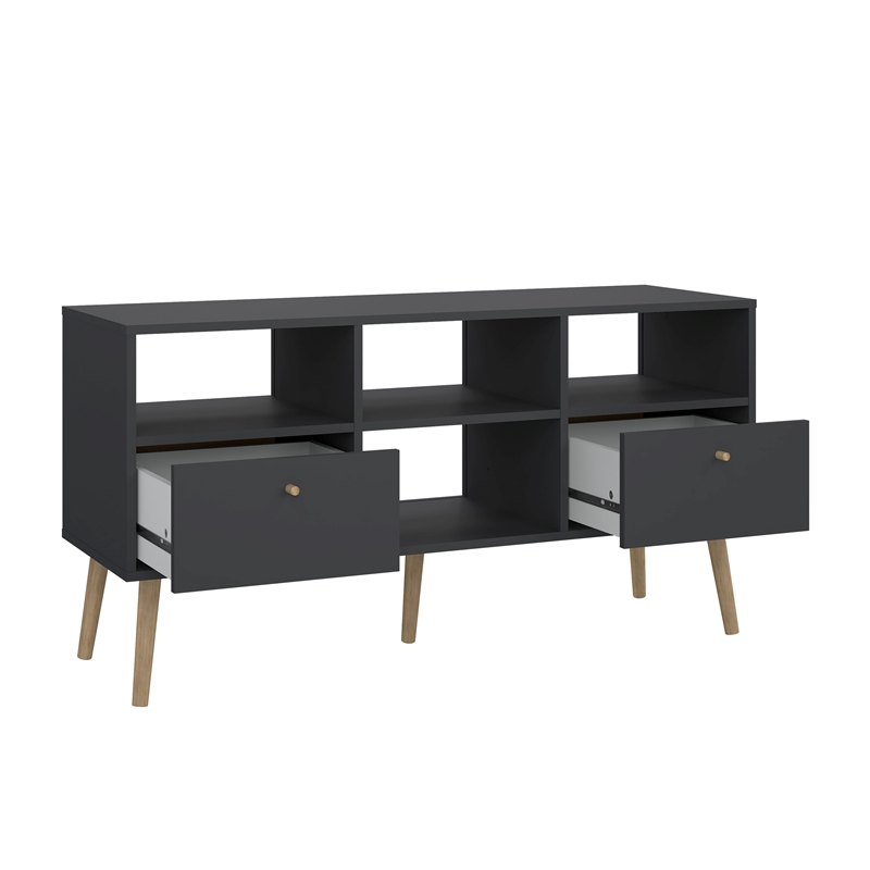 Tvilum Bodo TV Stand with 2 Drawers and 4 Shelves in Matte Grey