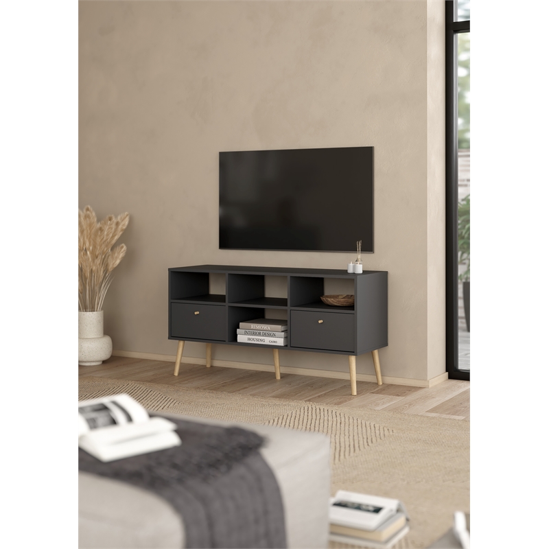 Tvilum Bodo TV Stand with 2 Drawers and 4 Shelves in Matte Grey