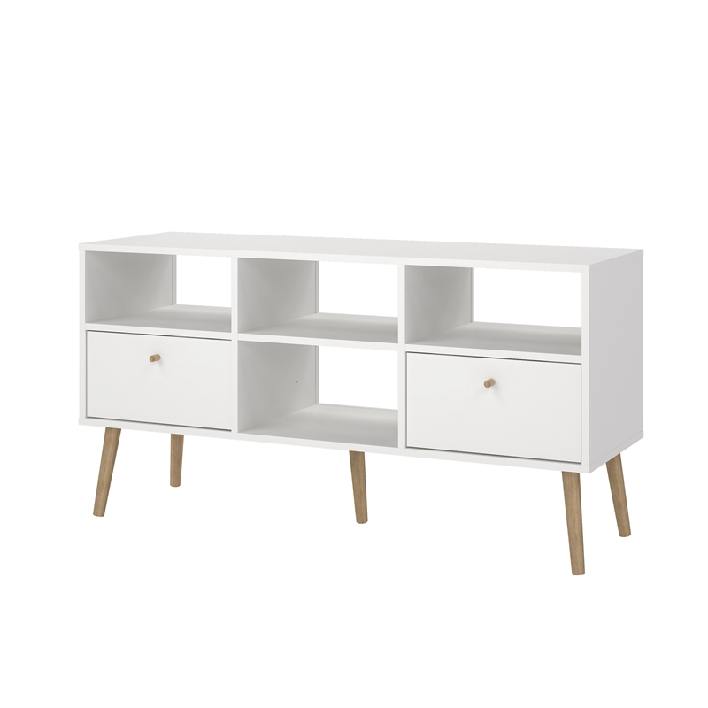 Tvilum Bodo TV Stand with 2 Drawers and 4 Shelves in White