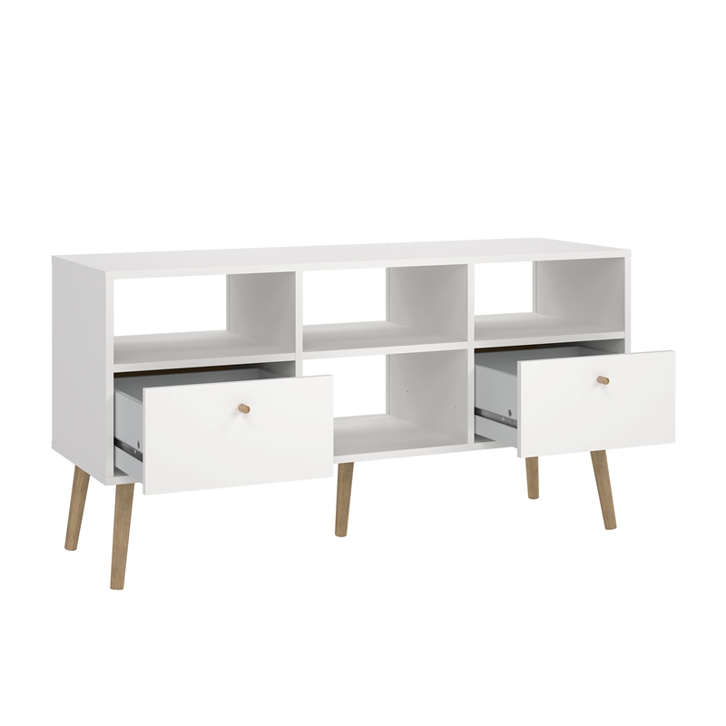 Tvilum Bodo TV Stand with 2 Drawers and 4 Shelves in White