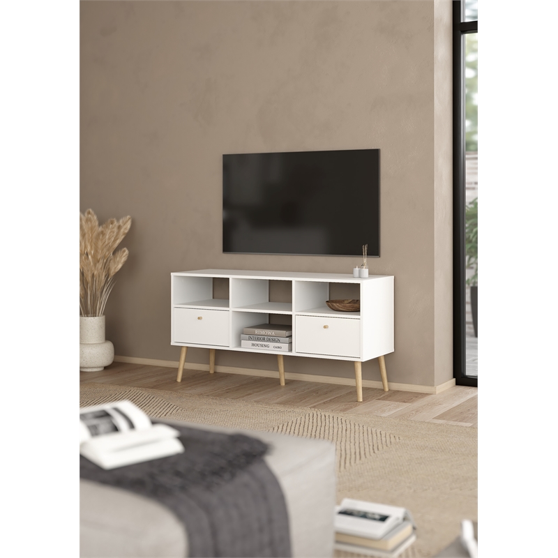 Tvilum Bodo TV Stand with 2 Drawers and 4 Shelves in White
