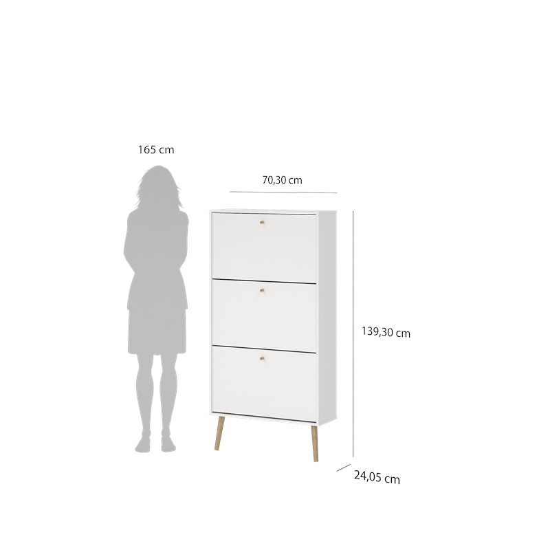 Tvilum Bodo Shoe Cabinet with 3 Storage Drawers in White