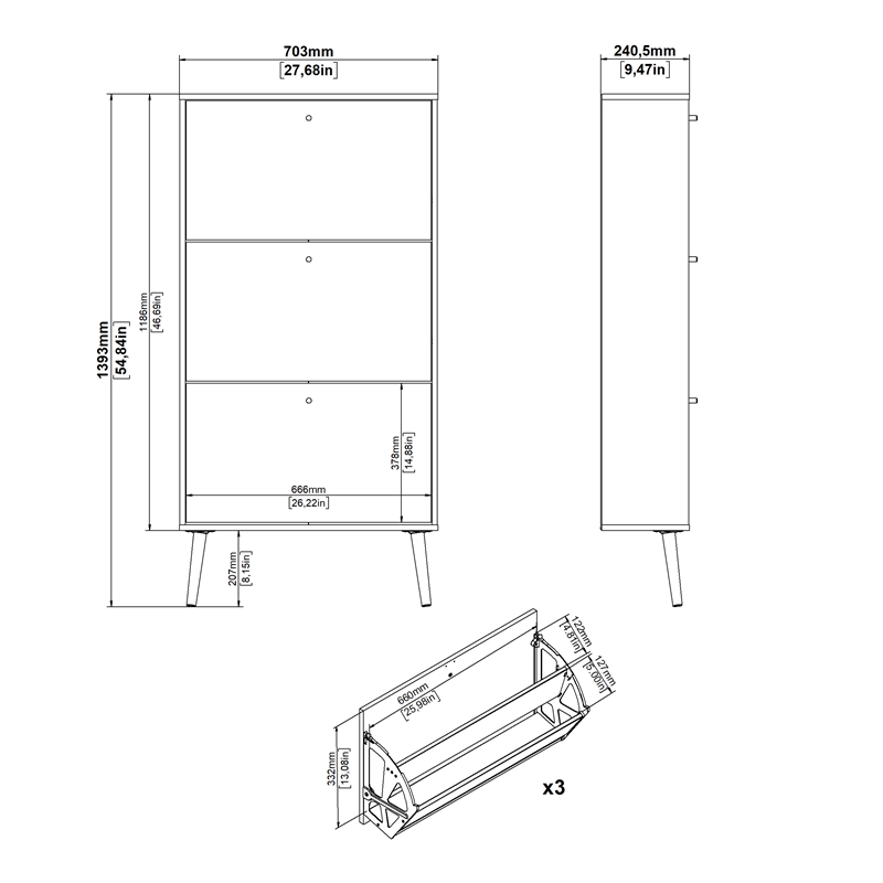 Tvilum Bodo Shoe Cabinet with 3 Storage Drawers in White