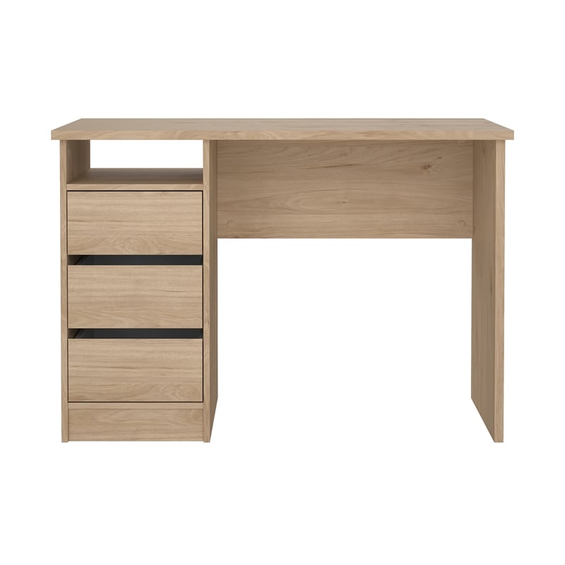 Tvilum Wes Writing Desk with 3 Storage Drawers and Open Shelf in Jackson Hickory