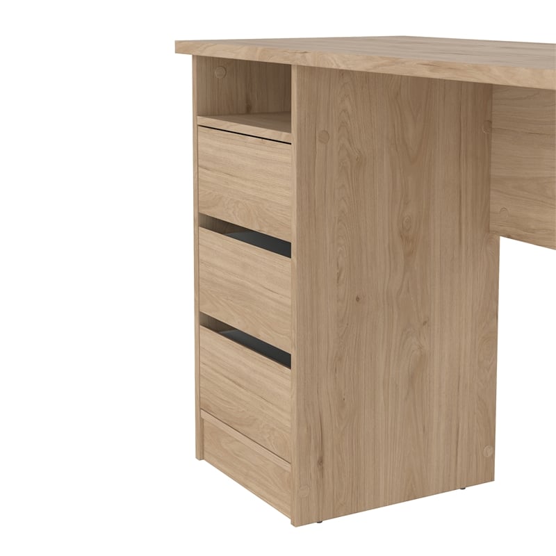 Tvilum Wes Writing Desk with 3 Storage Drawers and Open Shelf in Jackson Hickory