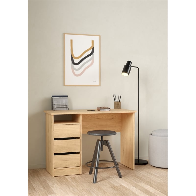 Tvilum Wes Writing Desk with 3 Storage Drawers and Open Shelf in Jackson Hickory