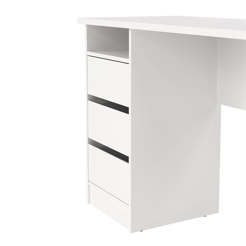 Tvilum Wes Writing Desk with 3 Storage Drawers and Open Shelf in White