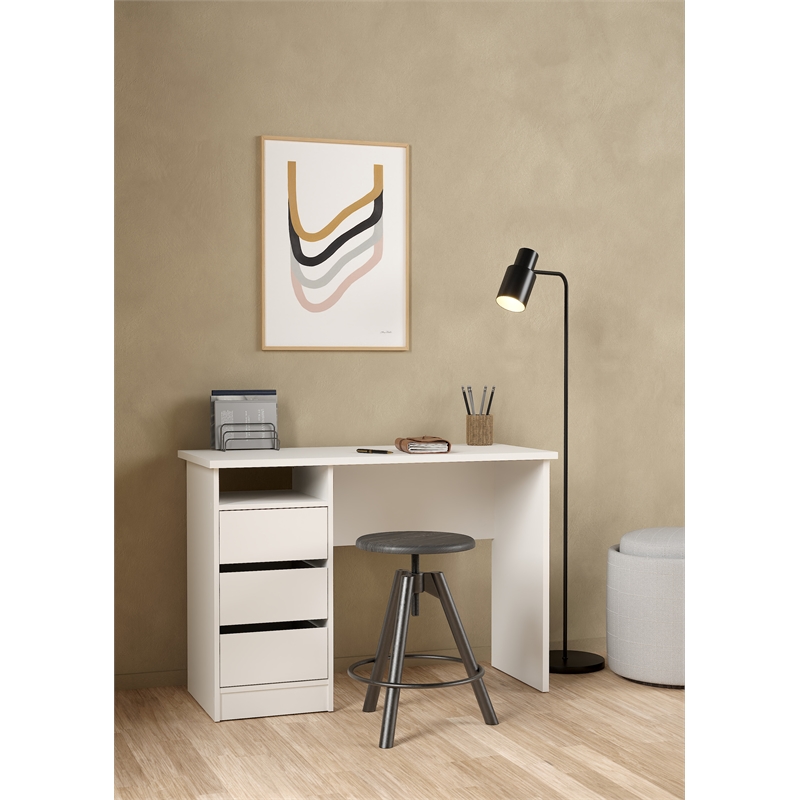 Tvilum Wes Writing Desk with 3 Storage Drawers and Open Shelf in White