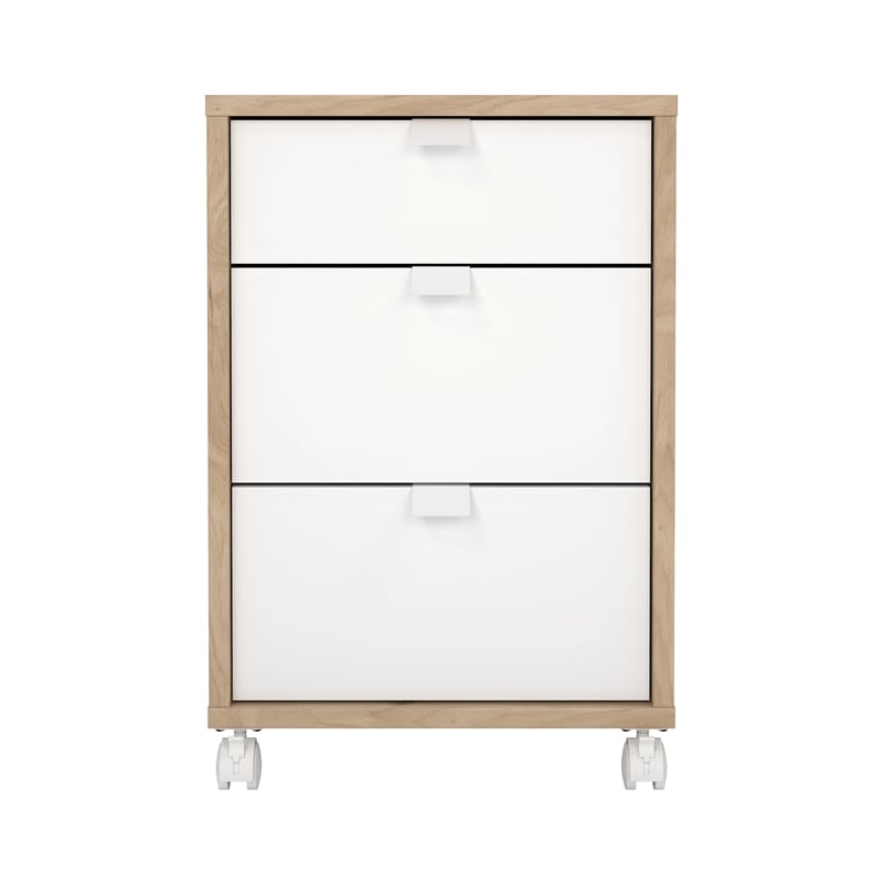 Tvilum Sign Mobile Cabinet with 3 Drawers and casters in Hickory and White
