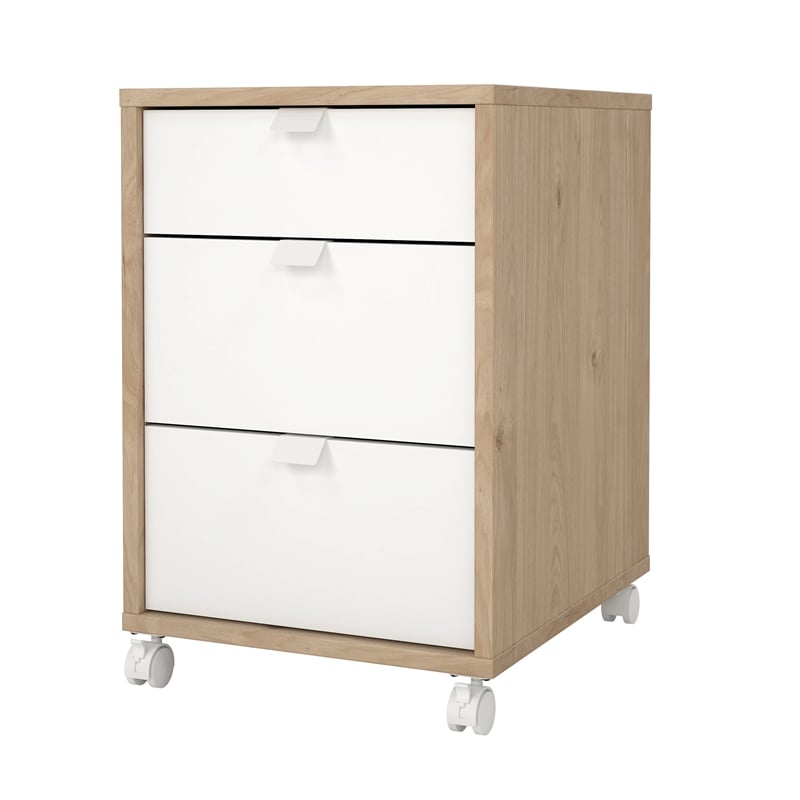 Tvilum Sign Mobile Cabinet with 3 Drawers and casters in Hickory and White