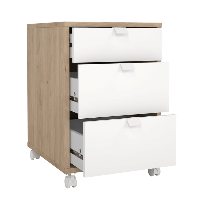 Tvilum Sign Mobile Cabinet with 3 Drawers and casters in Hickory and White