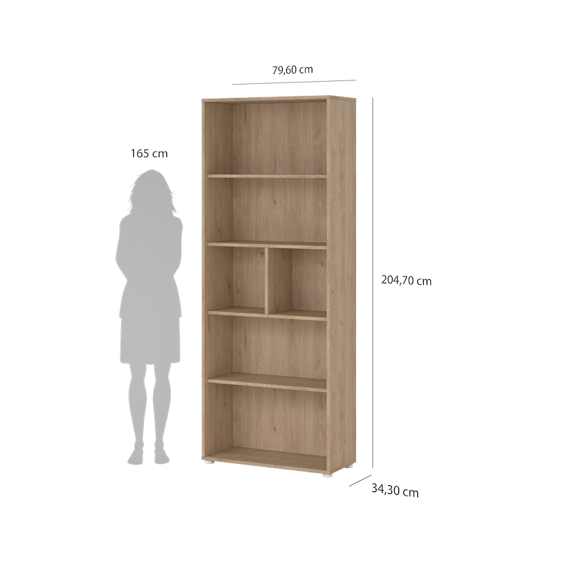 Tvilum Sign Adjustable 6 Shelf Bookcase Open Storage Bookshelf in Hickory