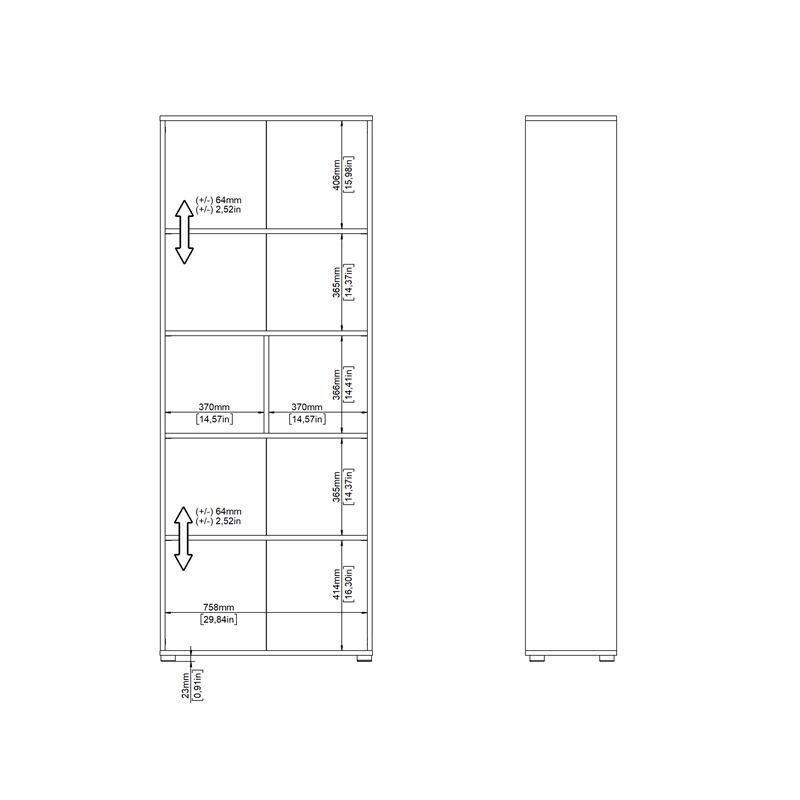 Tvilum Sign Adjustable 6 Shelf Bookcase Open Storage Bookshelf in Hickory