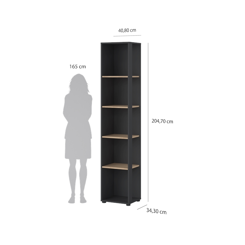Tvilum Sign Tall Open Storage 5 Shelf Bookcase in Matte Grey and Jackson Hickory