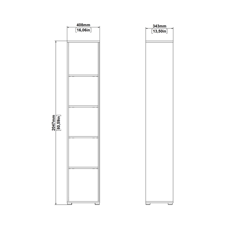 Tvilum Sign Tall Open Storage 5 Shelf Bookcase in Matte Grey and Jackson Hickory