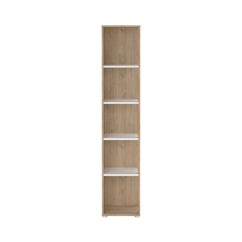 Tvilum Sign Tall Open Storage 5 Shelf Bookcase in Hickory and White