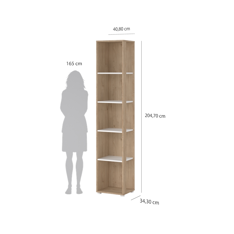 Tvilum Sign Tall Open Storage 5 Shelf Bookcase in Hickory and White