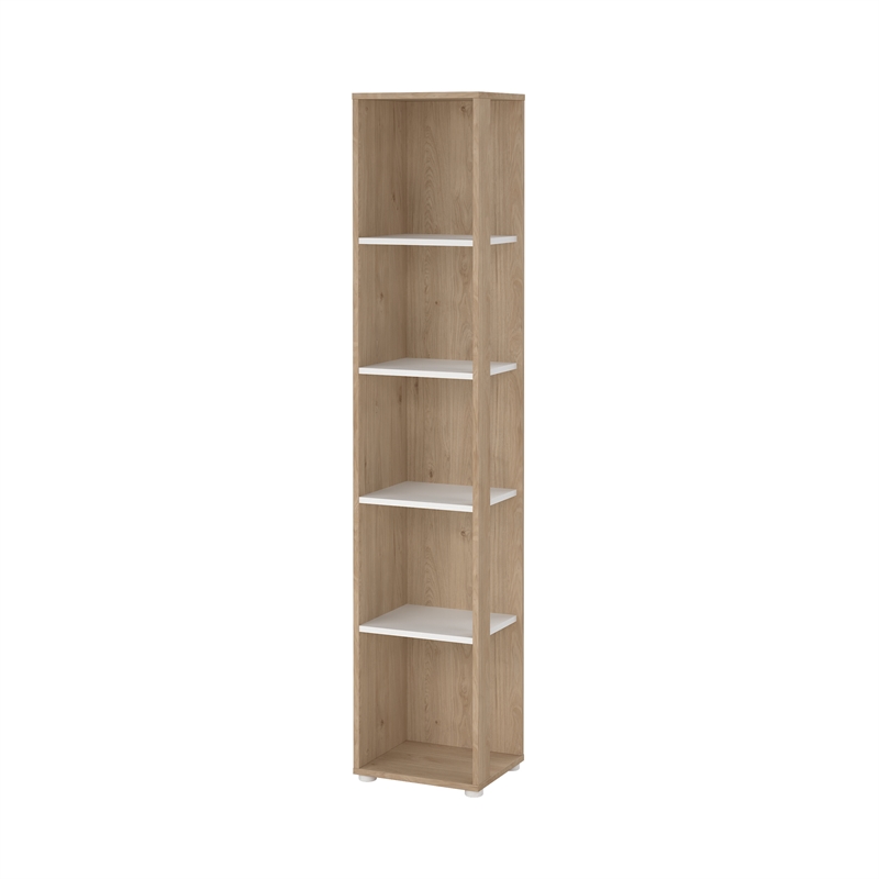 Tvilum Sign Tall Open Storage 5 Shelf Bookcase in Hickory and White