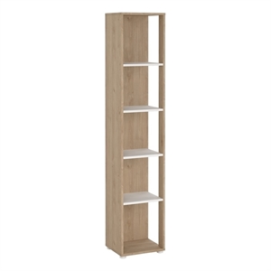 Tvilum Sign Tall Open Storage 5 Shelf Bookcase in Hickory and White
