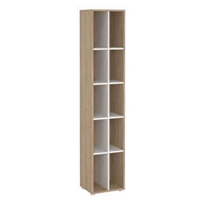 Tvilum Sign Tall Bookcase 10 Shelf Open Storage Bookshelf in Hickory and White