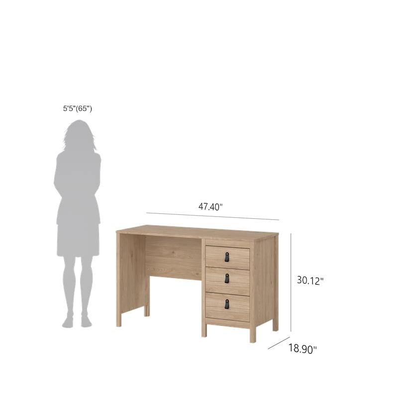 Tvilum Madrid Home Office Writing Desk with 3 Storage Drawers in Jackson Hickory