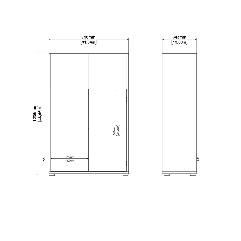 Tvilum Sign 3-Shelf Adjustable Home Office Bookcase with Doors in Black and Oak